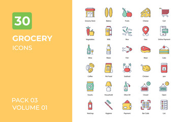  Grocery icons collection. Set contains such Icons as bag, bakery, bread, and more