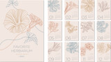 Fototapeta  - 2023 calendar layout on a botanical theme. Calendar design concept with flowers in vintage style. Set of 12 months 2023 pages. Vector illustration
