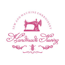 Sewing Machine Vector Logo. Sewing Machine And Sewing Thread Concept, For Clothing Repair Services Or Sewing Equipment Shops