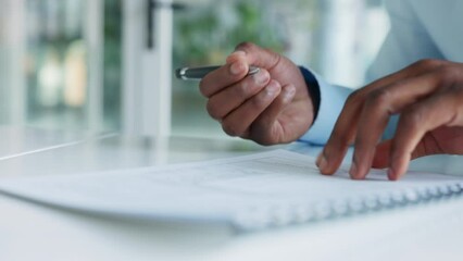 Poster - Contract, form and sign paperwork of business man quickly reading through information. Closeup of male employee hands scanning and signing papers for agreement to follow work policy.