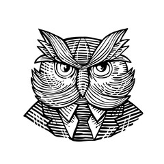 Wall Mural - Hip Wise Owl Suit Woodcut