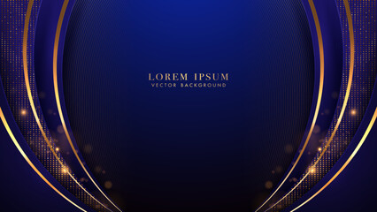 Wall Mural - blue luxury background with golden lines curve, shine dots effect and bokeh decoration. elegant styl