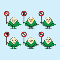 Wall Mural - Cute chinese rice dumpling cartoon character holding traffic sign in modern flat style design