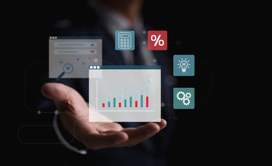 Poster - Online business management training and consultation. Financial chart analysis and executive networking.