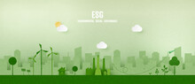 ESG As Environmental, Social And Governance Concept.Green Ecology And Alternative Renewable Energy.Paper Art Vector Illustration.