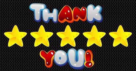 Poster - Five Stars with Thank You Text. Animated Rating with words. Cartoon animation award video.