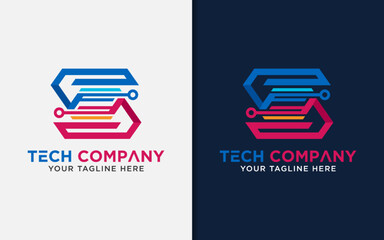 Poster - Abstract Initial Letter S Logo Design with Tech Element Style Concept. Vector Logo Illustration.