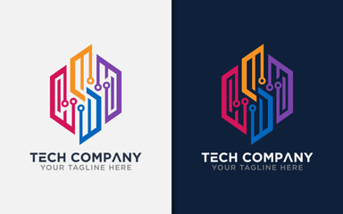 Poster - Abstract Hexagon Technology Design. Modern Stylish Tech Logo Design with Colorful Geometric Lines Combination Concept.
