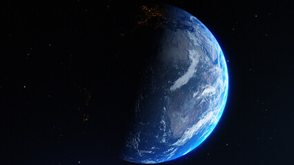Wall Mural - Earth Rotate From Space, 3d Rendering of Globe, Sunrise From Space, Abstract Background