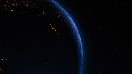 Wall Mural - Earth Rotate From Space, 3d Rendering of Globe, Sunrise From Space, Abstract Background