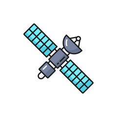 Leinwandbilder - Space satellite with solar panels and antenna outline icon. Communication and telecom technologies, space research innovation, Internet broadcast thin line vector symbol or pictogram