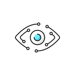 Aufkleber - Modern tech innovation outline icon with robot eye and computer motherboard tracks. biometric scanner technology, artificial intelligence and computer vision thin line vector sign with cyborg eyeball