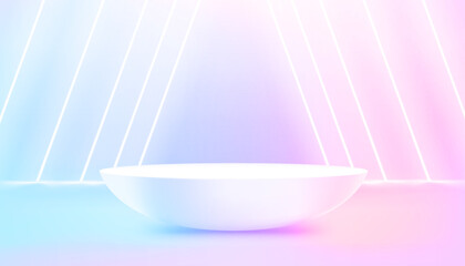 Aufkleber - Showcase template with podium and neon light. 3d illustration