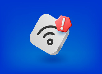 Poster - Wifi connection icon with exclamation point pictogram. Vector 3d illustration