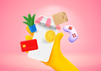 Poster - Making purchasing online concept. 3d vector illustration