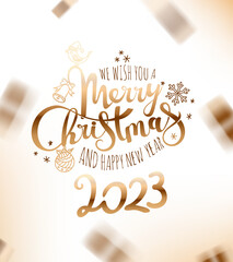 Poster - We wish you a Merry Christmas and Happy New 2023 Year. Vector card