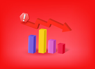 Poster - Falling business icon with exclamation point pictogram. Vector 3d illustration