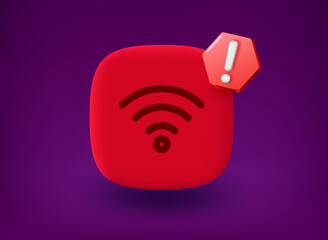 Poster - Red button with wireless icon and notice pictogram. 3d vector illustration