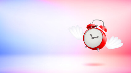 Poster - Flying clock with the wings. 3d vector banner with copy space