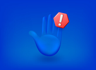 Poster - Hand with stop sign. 3d vector illustration