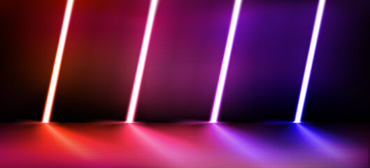 Aufkleber - Abstract vector studio with diagonal glowing neon lamps. 3d vector illustration with copy space