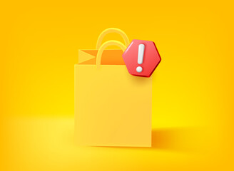 Aufkleber - Shopping bag with exclamation point pictogram. Vector 3d illustration