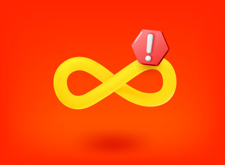Poster - Infinity symbol with exclamation point pictogram. Vector 3d illustration