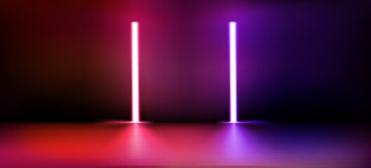 Aufkleber - Abstract vector studio with glowing neon lamps. 3d vector illustration with copy space