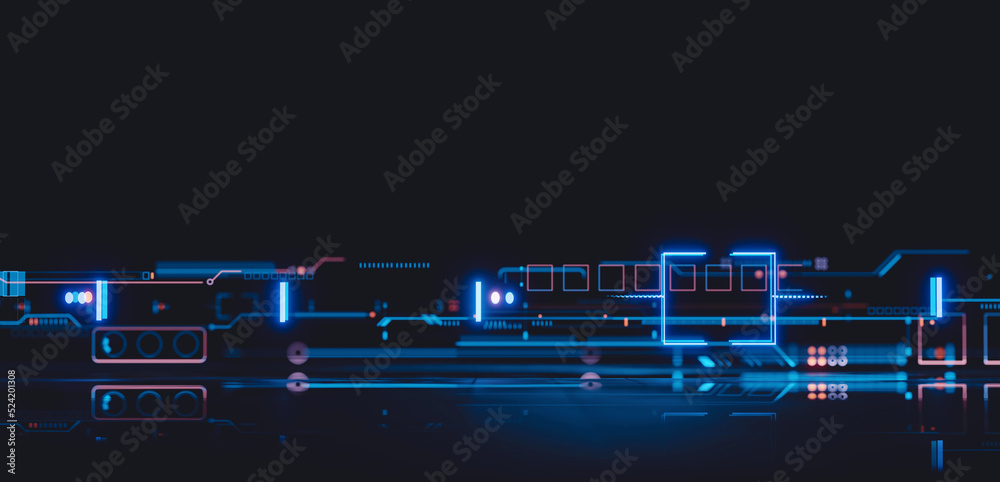 Technology Node Render Pattern 3D Rendering of abstract digital sci fi techno circuit node with depth ...