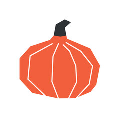 Wall Mural - Vector isolated concept with botanical element - sweet baby pam pumpkin. Orange vegetarian symbol of autumn - fresh squash. Decorative geometric halloween object - small gourd on white background