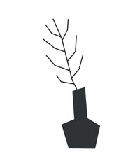 Wall Mural - Vector isolated fall illustration with Scandinavian home decoration - black vase with branch without leaf. Geometric symbol of autumn time. Decorative minimalistic object on white background