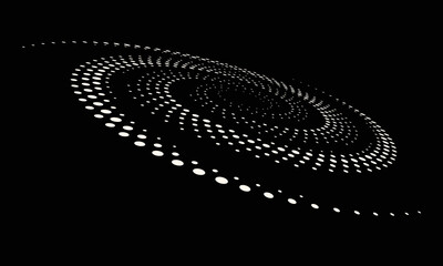 Fototapete - Perspective view to abstract halftone dotted circle. Spiral universe concept on black background.