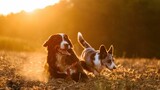Fototapeta Zwierzęta - Berneński pies pasterski w złotej słonecznej poświacie
