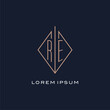 Monogram RE logo with diamond rhombus style, Luxury modern logo design