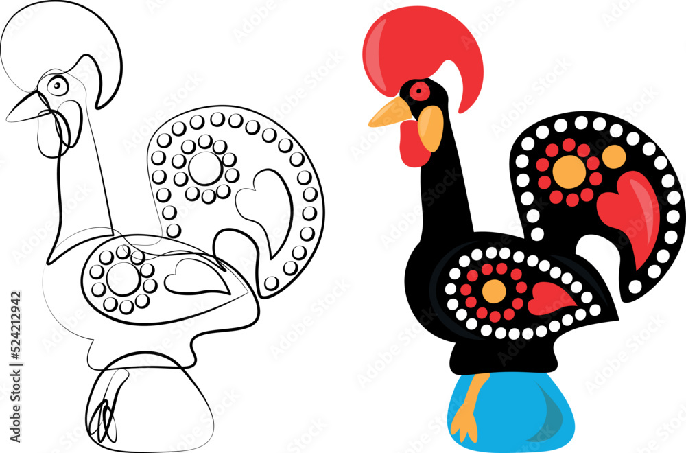 Galo de Barcelos. Portuguese rooster vector illustration icon in colors