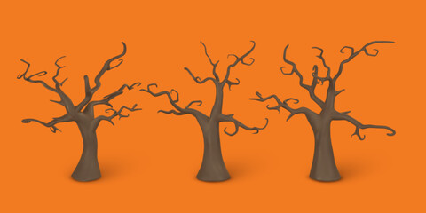 Wall Mural - Cute cartoon 3d Halloween spooky dark tree. Halloween concept. Vector illustration