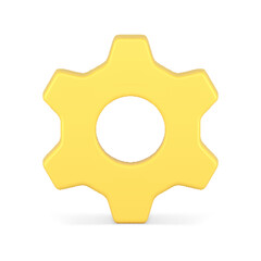 Poster - Mechanic gear wheel engine component yellow glossy machine progress turning workflow 3d icon vector