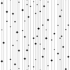 Poster - Seamless pattern. Black star and line on white background. Repeated stripe pattern. Abstract vertical backdrop. Repeating sparkles design for prints. Monochrome lattice wallpaper. Vector illustration