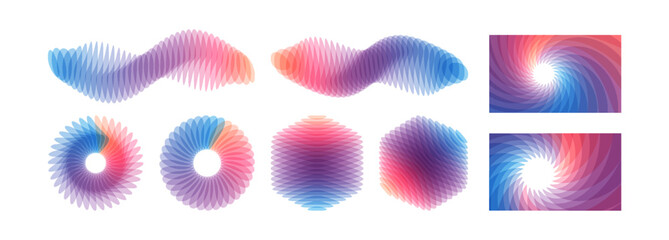 Wall Mural - Abstract wavy background with dynamic effect. Transparent ring, cube and wave. 3d vector illustration made of various overlapping elements. Applicable for banners, placards, posters or flyers.