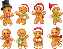 Watercolor Illustration Set Of Cute Christmas Gingerbread Character