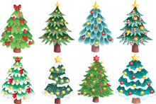 Watercolor Illustration Set Of Christmas Tree With Ornaments