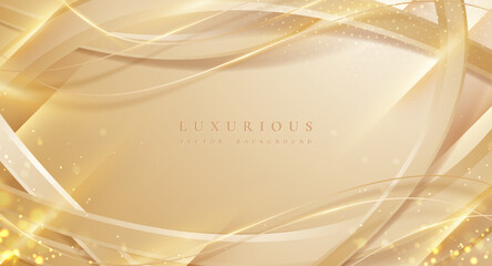 Poster - Luxury background with 3D style. Elegant light gold shade background with wavy lines.