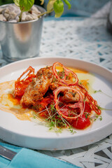 Wall Mural - Baked chicken with tomatoes and herbs sauce