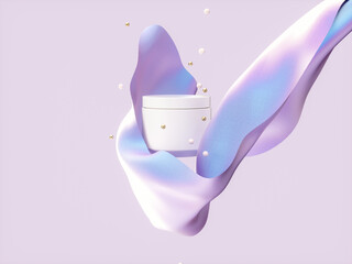 Poster - Beauty fashion smooth elegant flying cloth for product display with cosmetic cream jar mockup. 3d rendering.