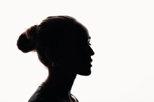 Young Woman Silhouette Beautiful Profile Portrait Isolated.
