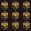 © Md Raihan - golden 100k views to 900k views celebration thumbnail vector set, 100k plus views badge