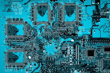Fototapete - blue printed circuit board, top view