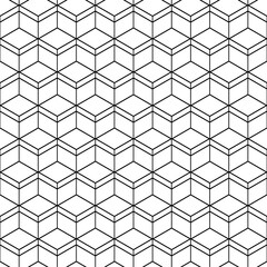 Poster - Geometric seamless pattern. Repeated abstract texture. Modern triangle geo patern. Repeating contemporary geometry design for prints. Repeat black line on white background. Vector illustration