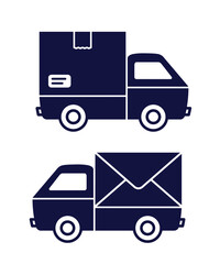 Sticker - Delivery truck icon set with package and letter