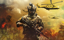 Soldier In The Desert During War Action And Combat Fight Helicopter Call Of Duty Pupg